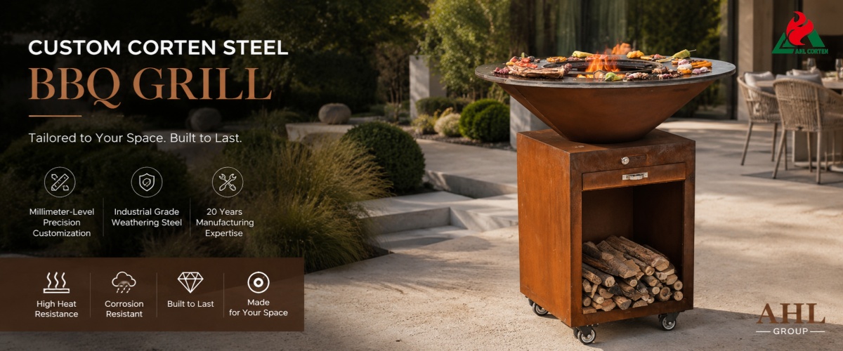 high-quality large corten steel charcoal BBQ grills